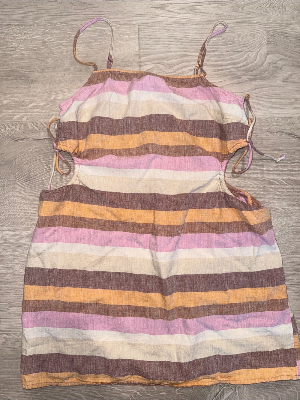 aerie Striped Cutout Mini Dress in Pink, Brown, Cream, Yellow